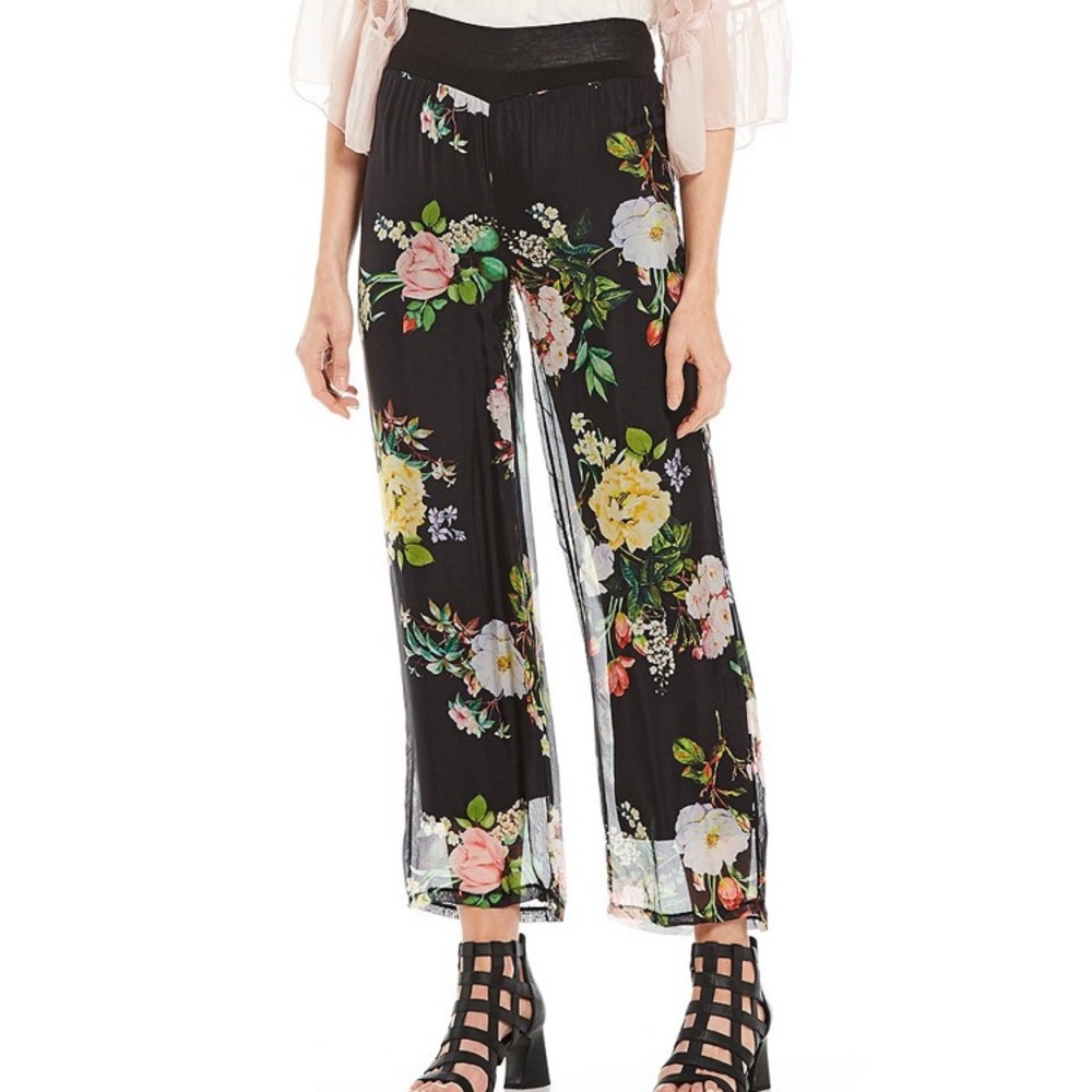 M Made in Italy Silk Floral Print Pull-On Pants L